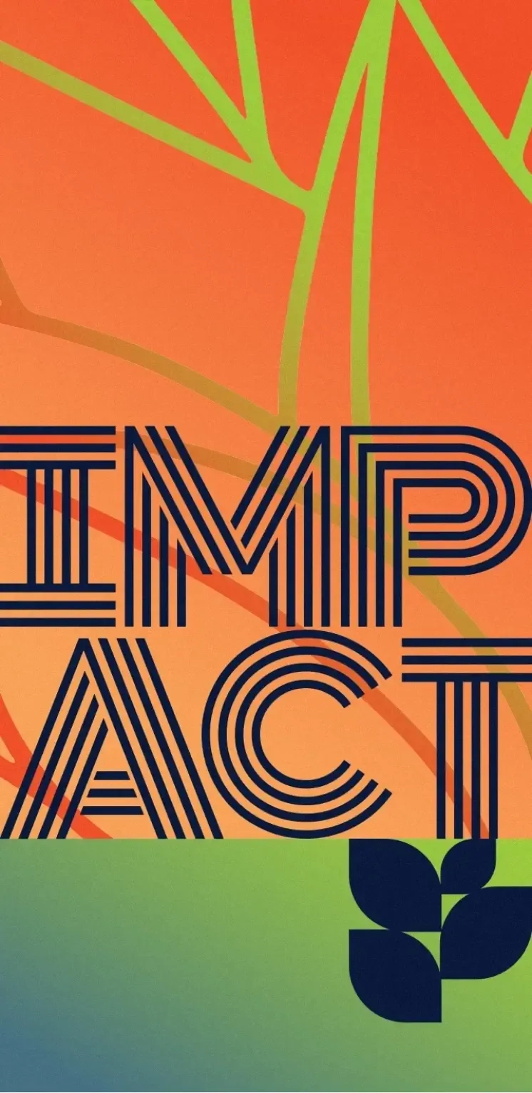 A colorful image featuring the word IMPACT